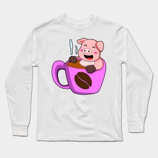 Pig with Cup of Coffee Long Sleeve T-Shirt